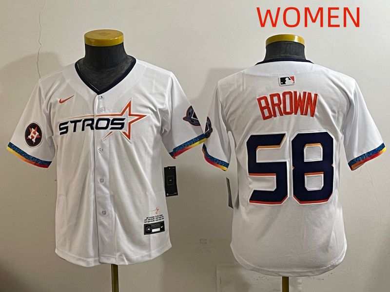 Women Houston Astros #58 Brown White Fourth generation Joint Name 2025 Nike MLB Jersey style 6->youth mlb jersey->Youth Jersey